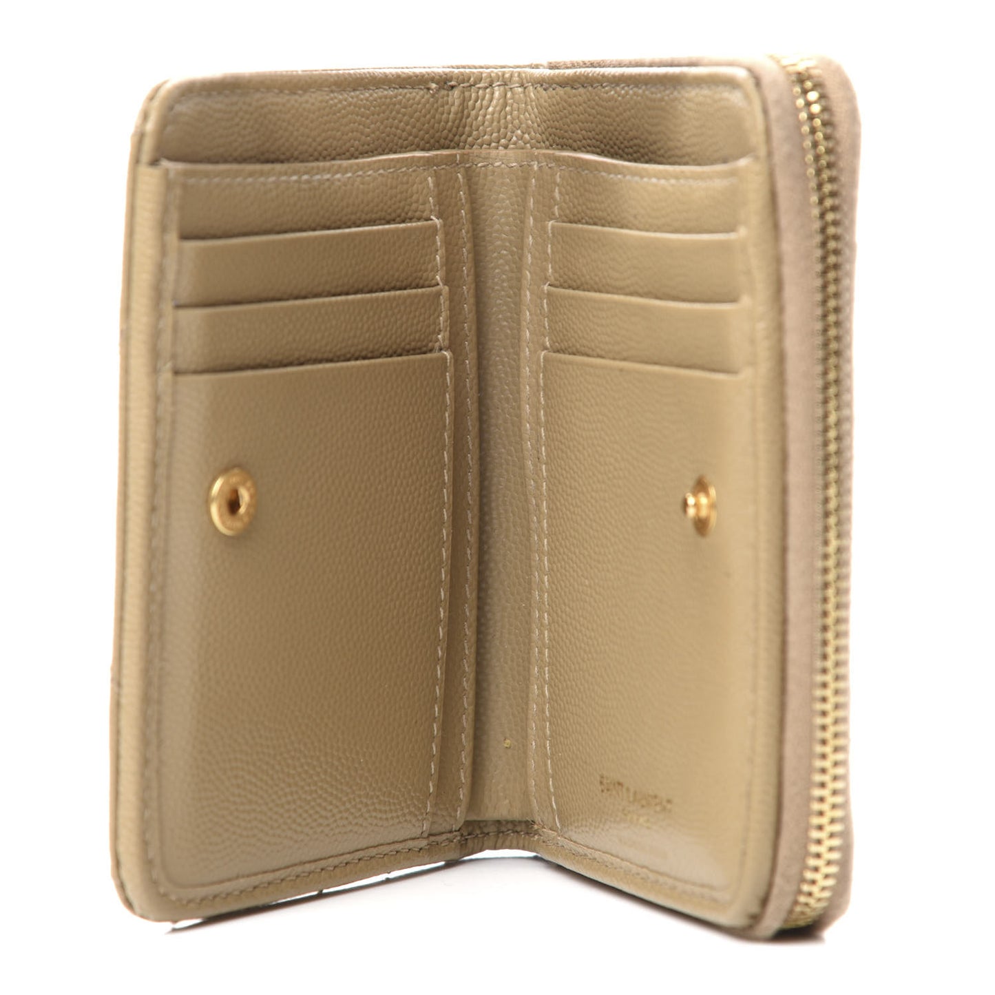 Grain De Poudre Matelasse Chevron Monogram Compact Zip Around Wallet Dark Latte