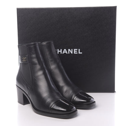 Chanel Calfskin Patent Cap Toe Short Boots 36 Black 10 of 10