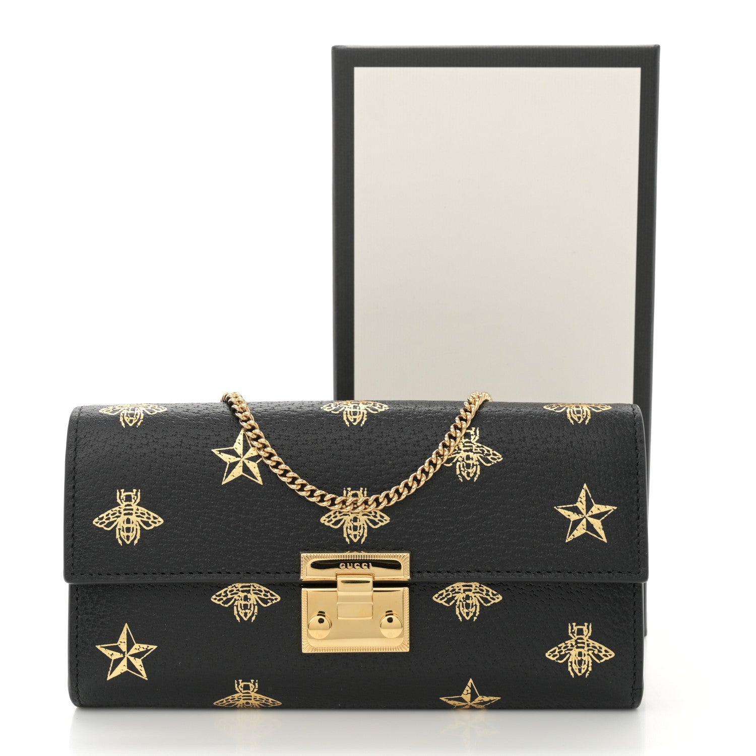 Gucci Grained Calfskin Bee Star Continental Chain Wallet Black 11 of 11