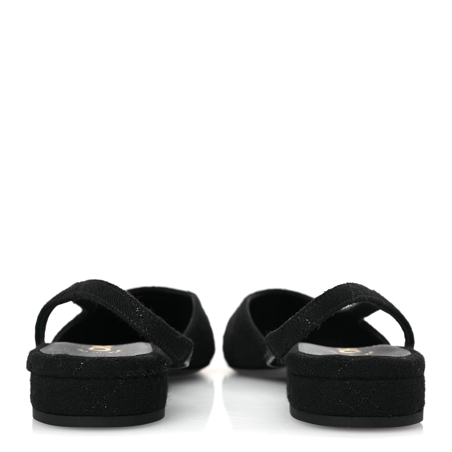 Wool Grosgrain Cap Toe CC Logo Slingback Flats 37.5 Black