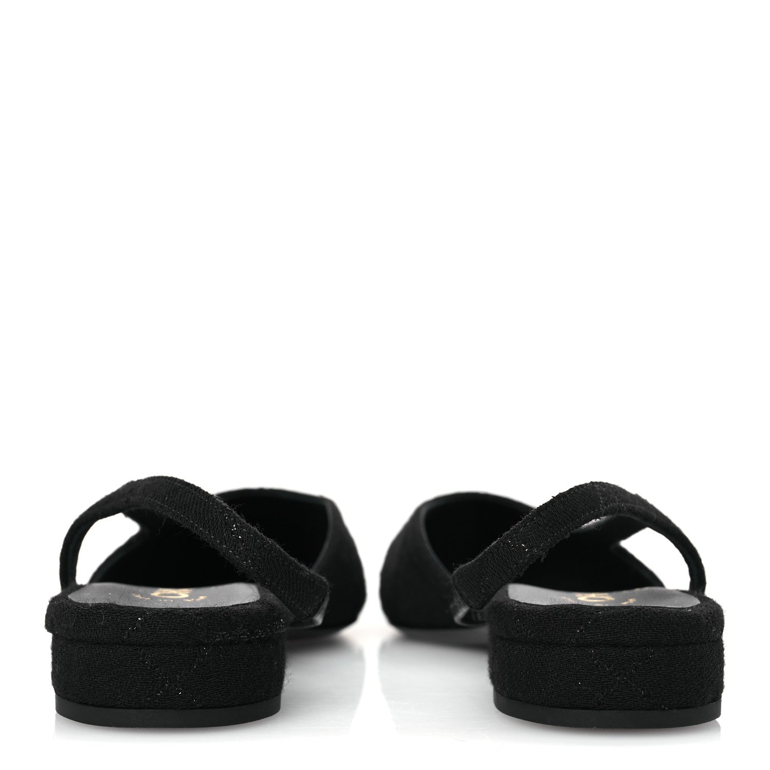 Chanel Wool Grosgrain Cap Toe CC Logo Slingback Flats 37.5 Black 6 of 13