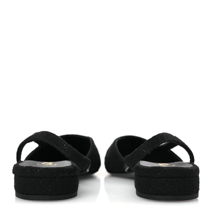 Chanel Wool Grosgrain Cap Toe CC Logo Slingback Flats 37.5 Black 6 of 13