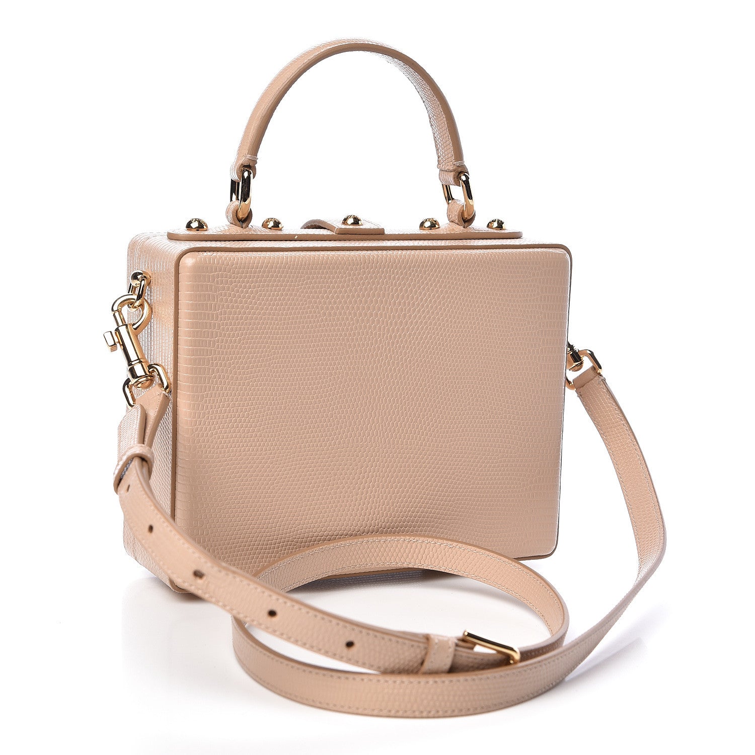 Dolce & Gabbana Lizard Calfskin Embossed Dauphine Tulip Crystal Embellished Box Bag Taupe 3 of 10