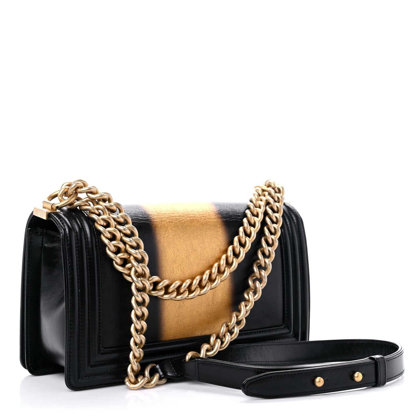 Metallic Glazed Calfskin Medium Boy Flap Black Gold