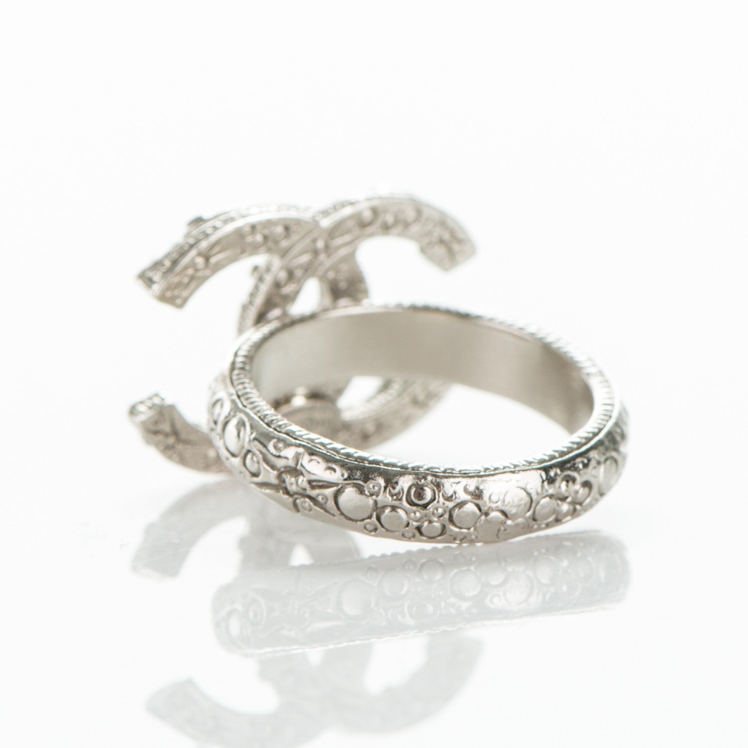 Chanel Crystal CC Ring 52 6.5 Silver 3 of 4
