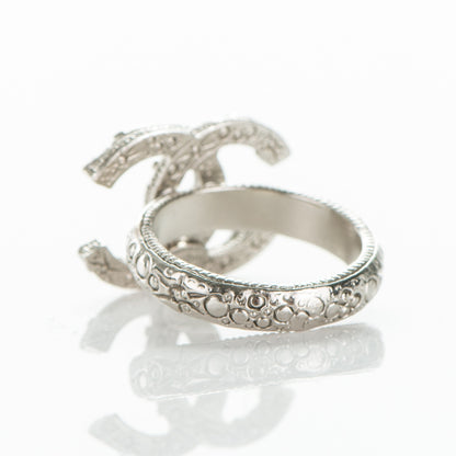 Chanel Crystal CC Ring 52 6.5 Silver 3 of 4