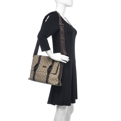 Gucci GG Plus Monogram Large Double Buckle Flap Messenger Bag Beige Dark Brown 2 of 9