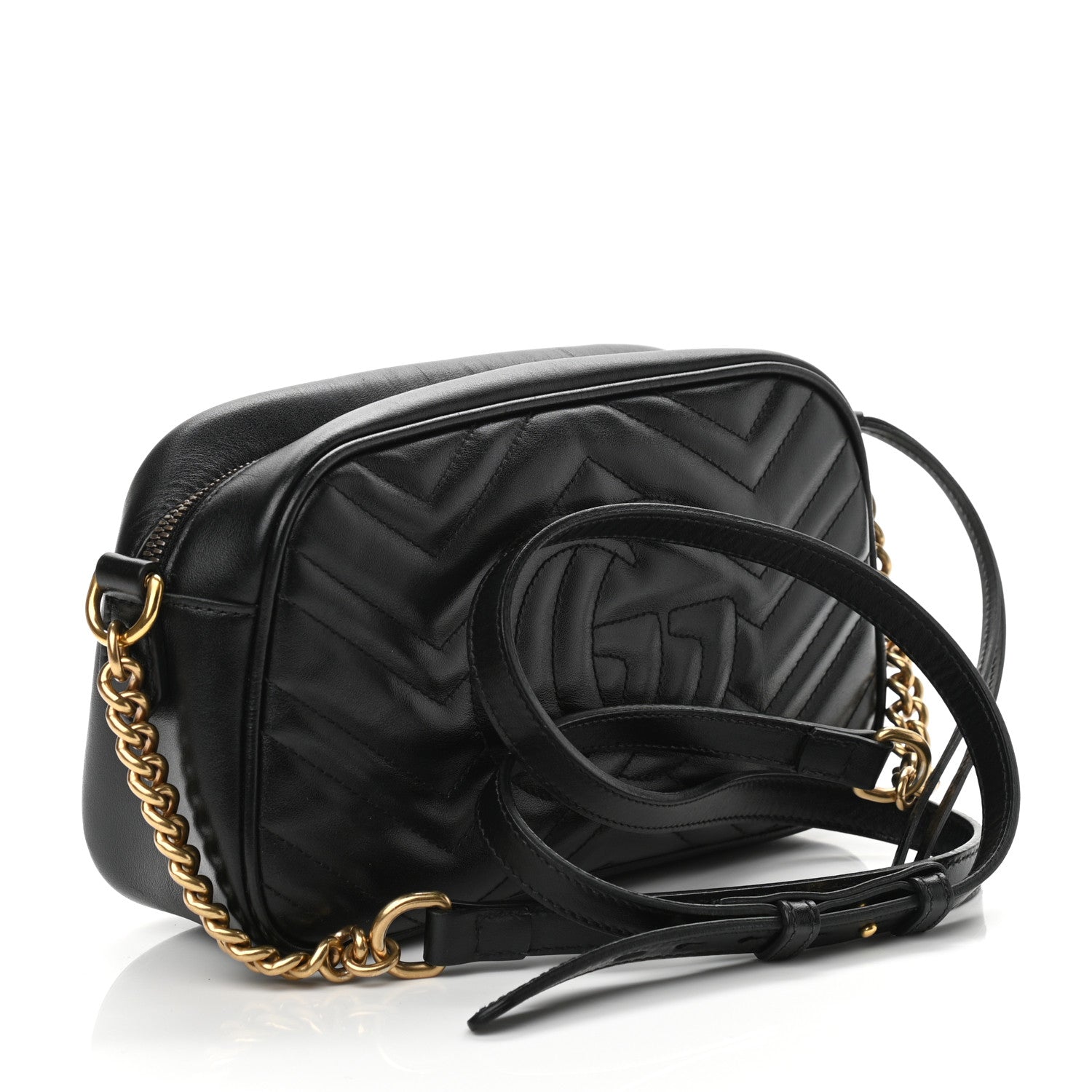 Gucci Calfskin Matelasse Small GG Marmont Chain Shoulder Bag Black 3 of 10