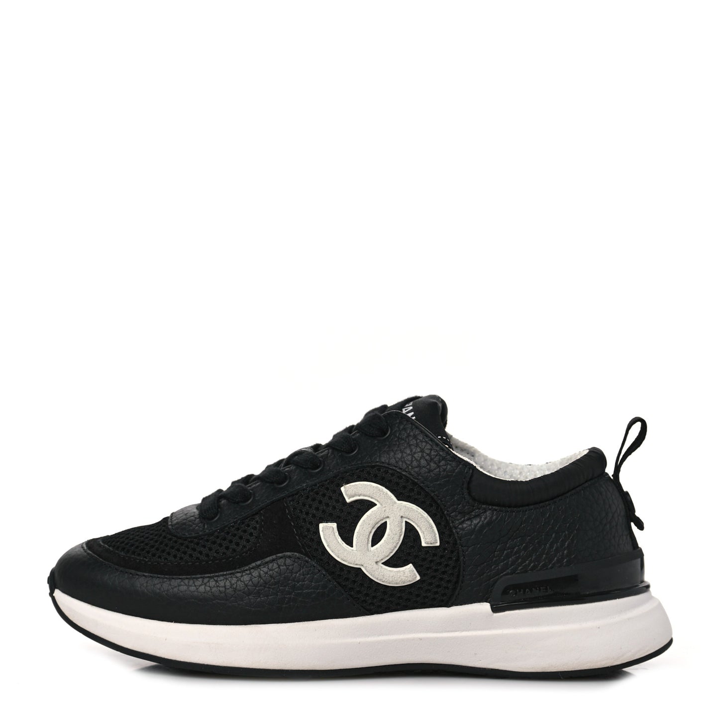 Calfskin Mesh Lycra Suede Womens Logo Sneakers 35.5 Black
