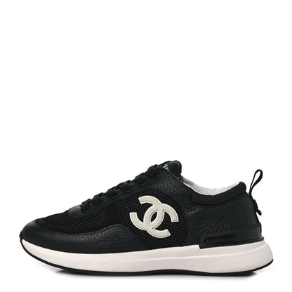 Chanel Calfskin Mesh Lycra Suede Womens Logo Sneakers 35.5 Black 1 of 7