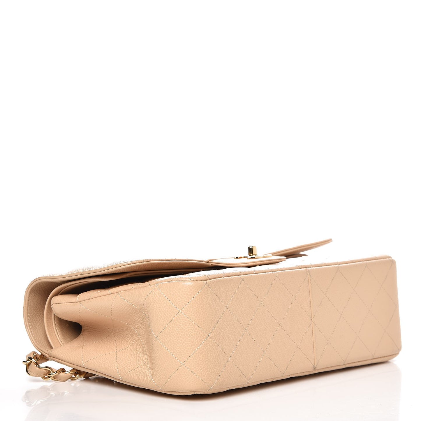 Caviar Quilted Jumbo Double Flap Beige Clair