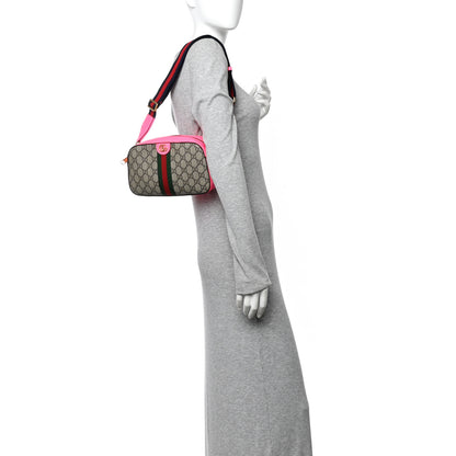 Gucci GG Supreme Monogram Textured Dollar Calfskin Web Ophidia Small Crossbody Bag Beige Ebony Fuchsia 2 of 10