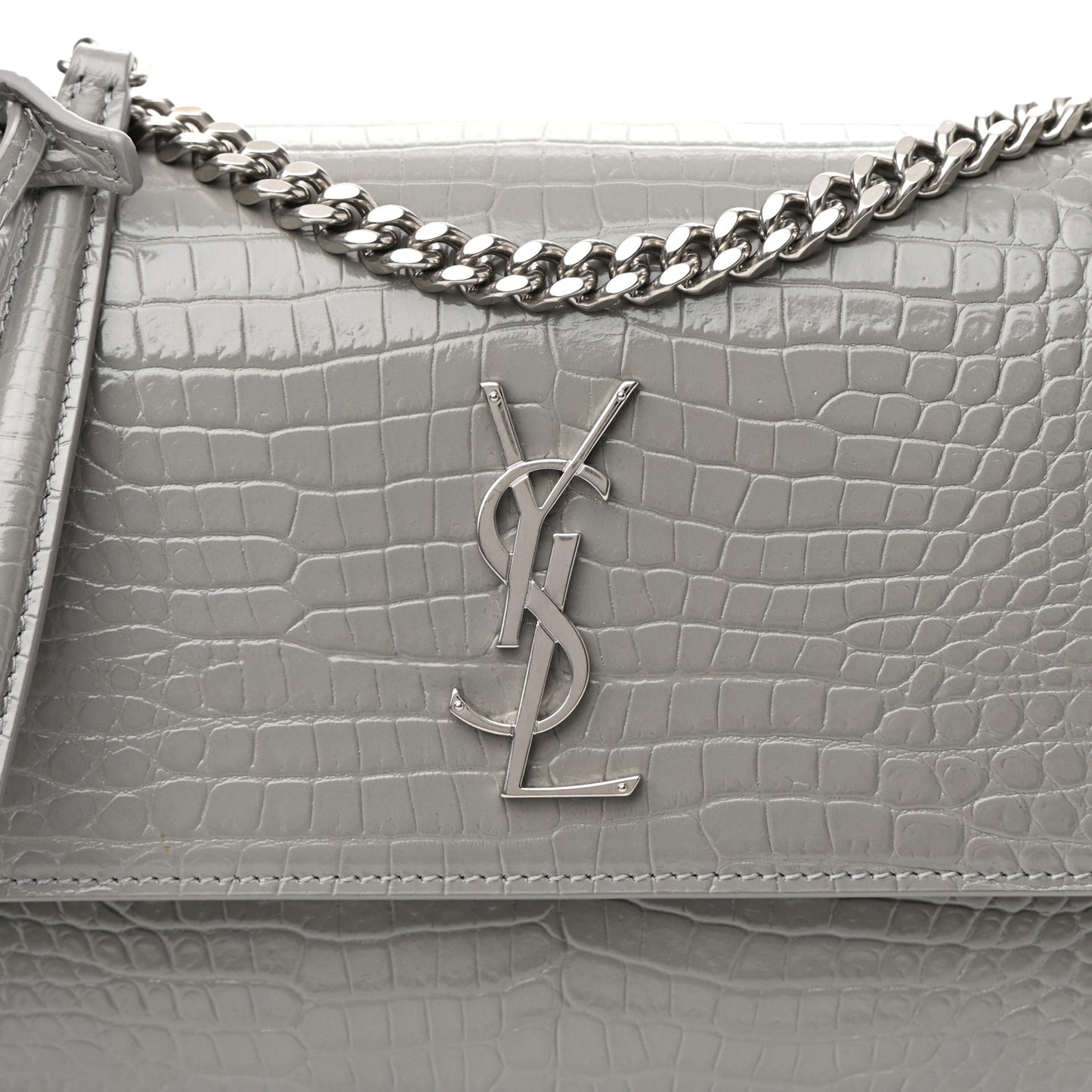 Calfskin Crocodile Embossed Medium Monogram Sunset New Stone