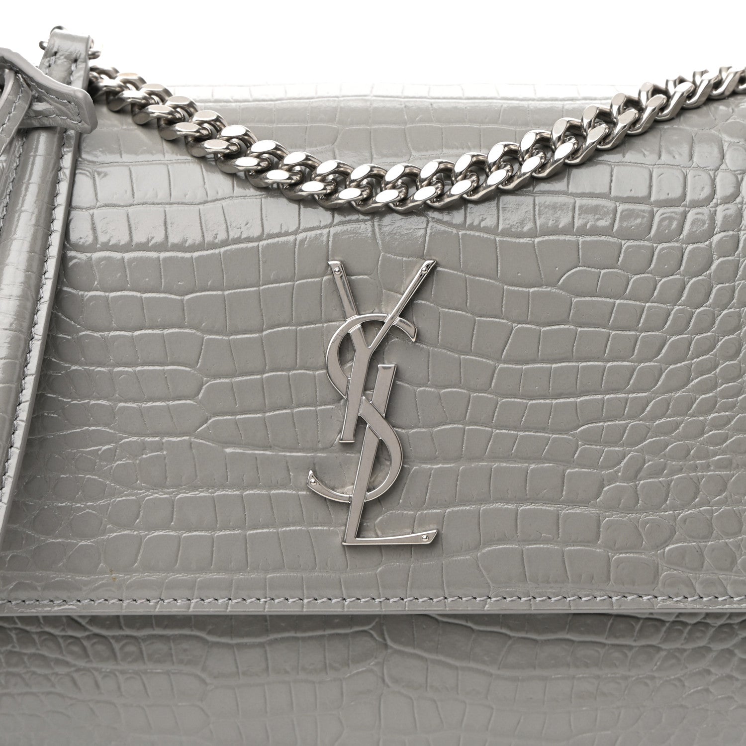 Saint Laurent Calfskin Crocodile Embossed Medium Monogram Sunset New Stone 8 of 10