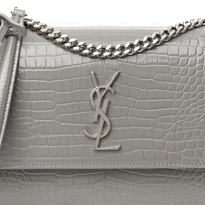 Saint Laurent Calfskin Crocodile Embossed Medium Monogram Sunset New Stone 8 of 10