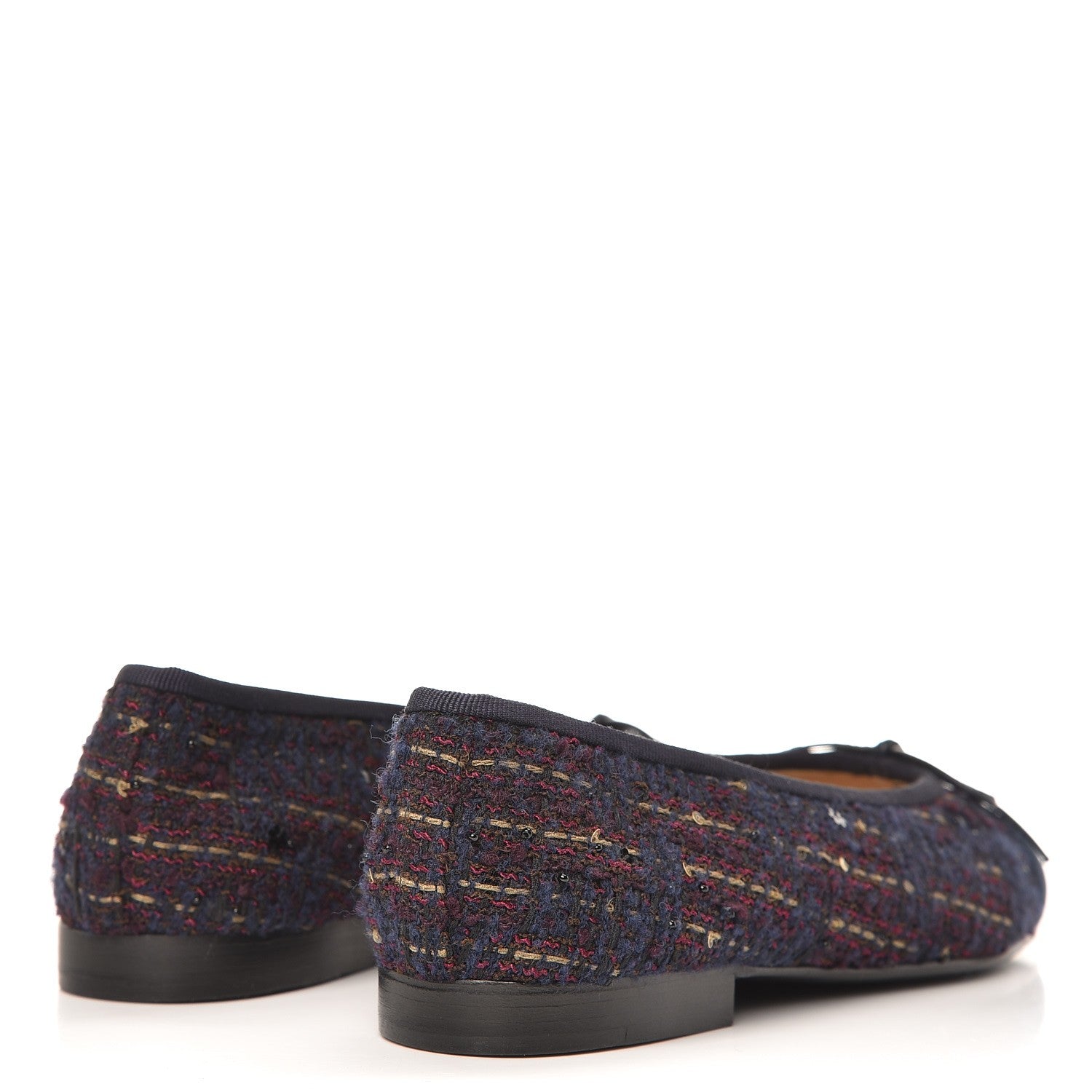 Chanel Tweed Flannel Cap Toe Ballerina Flats 37 Navy 4 of 10