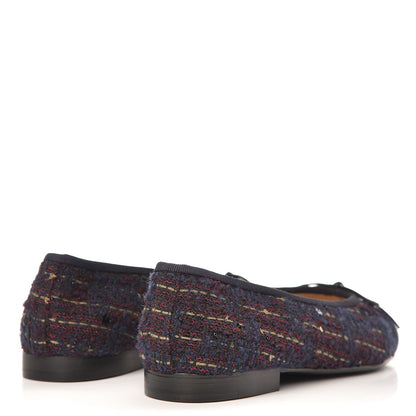 Chanel Tweed Flannel Cap Toe Ballerina Flats 37 Navy 4 of 10