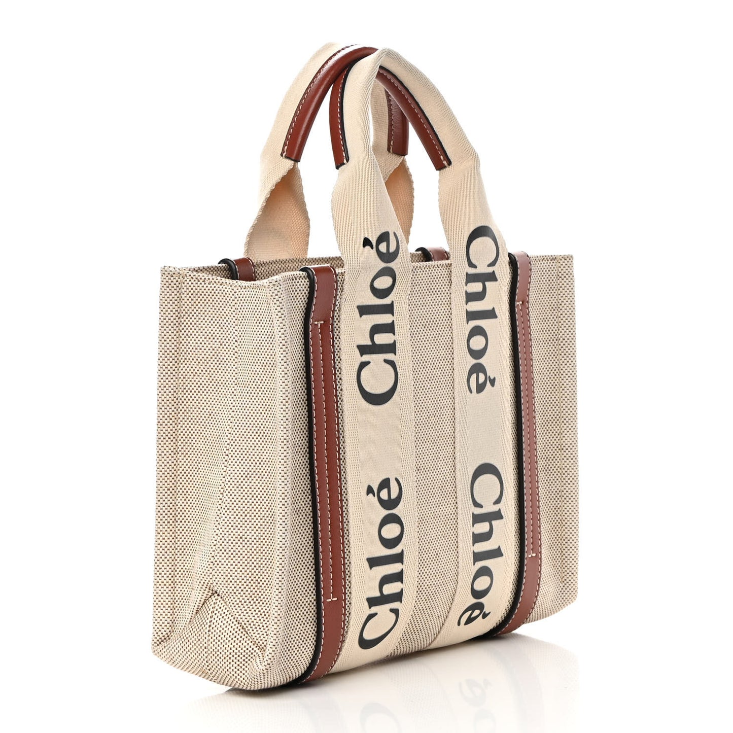 Cotton Calfskin Small Woody Ribbon Tote White Brown