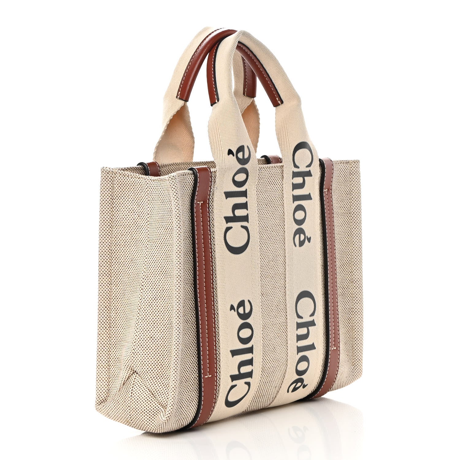 Chloe Cotton Calfskin Small Woody Ribbon Tote White Brown 3 of 13