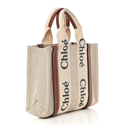Chloe Cotton Calfskin Small Woody Ribbon Tote White Brown 3 of 13