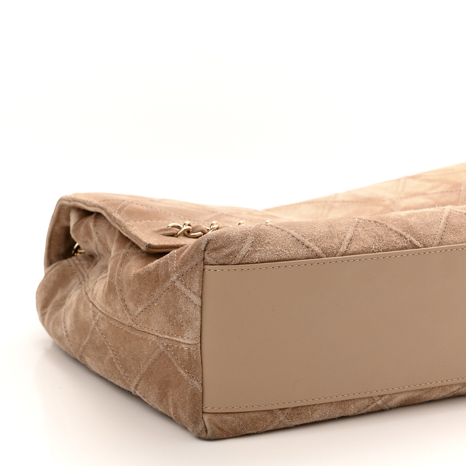 Chanel Suede Quilted Stitched Chain Medium Flap Beige 9 of 11