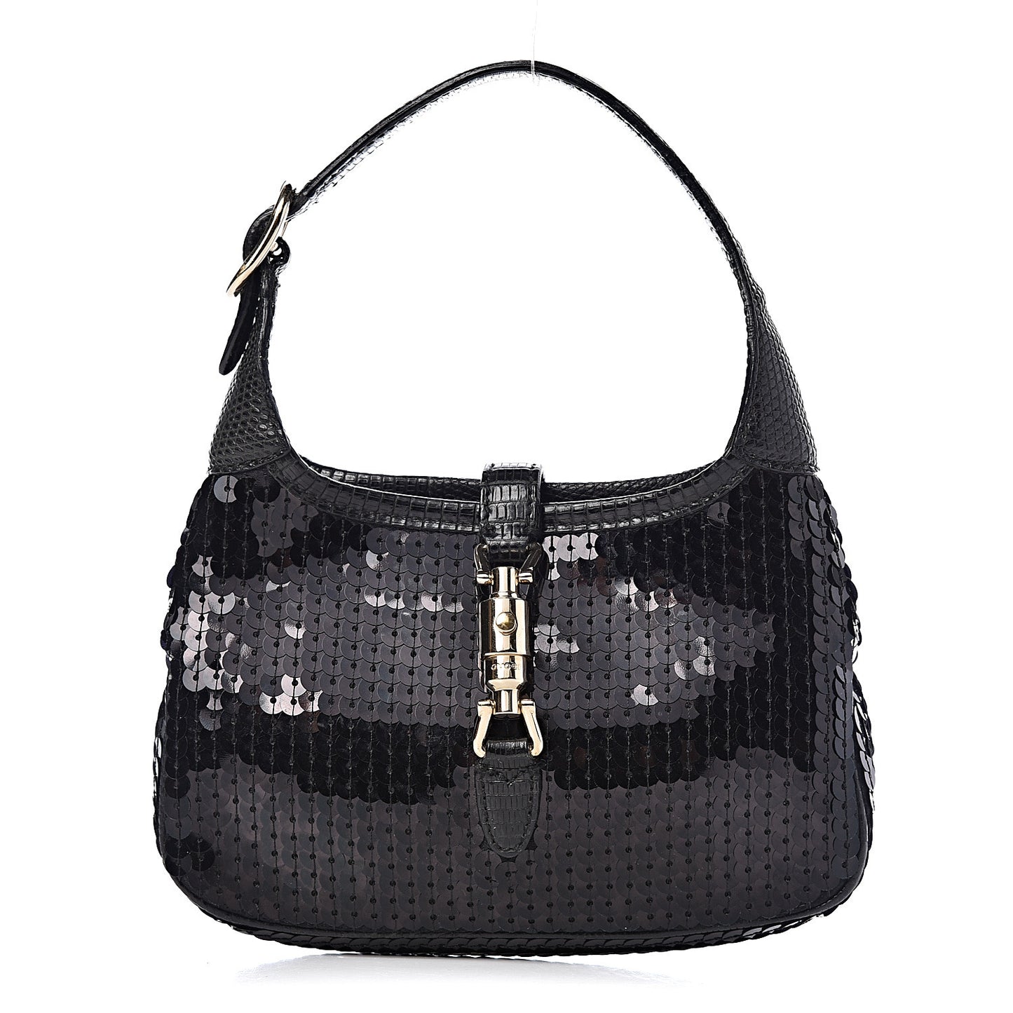 Sequin Lizard Jackie O Hobo Black