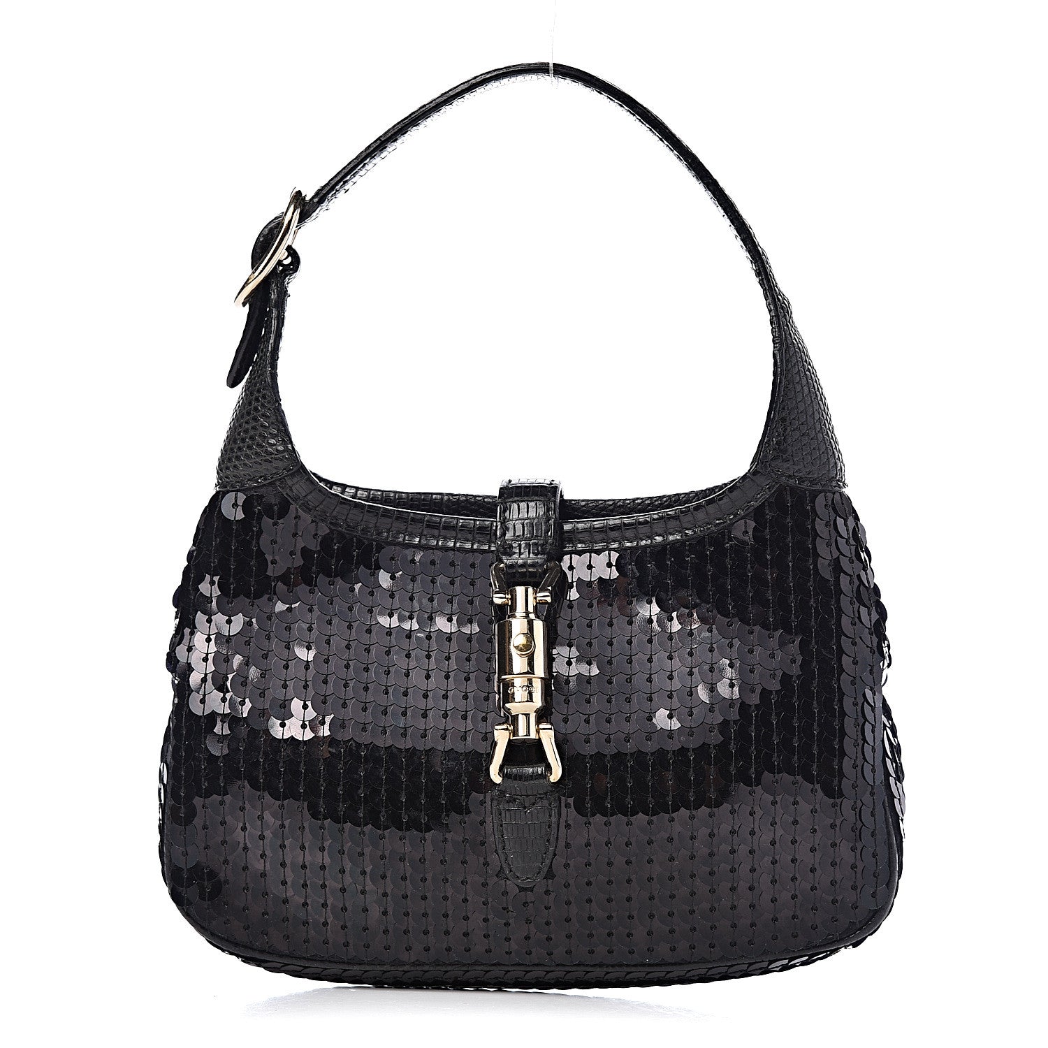 Gucci Sequin Lizard Jackie O Hobo Black 1 of 11