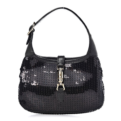 Gucci Sequin Lizard Jackie O Hobo Black 1 of 11