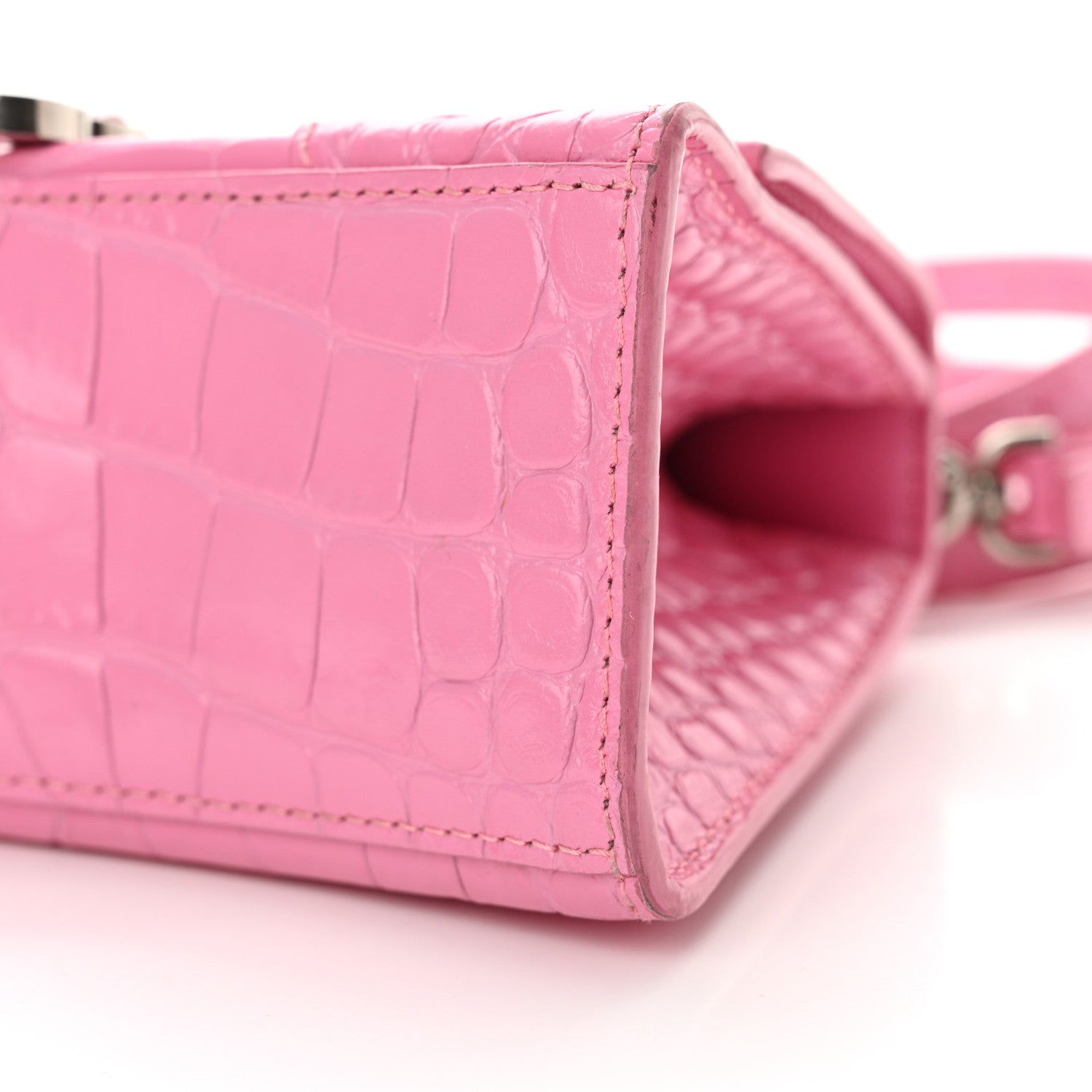 Balenciaga Shiny Calfskin Crocodile Embossed Hourglass Top Handle Bag XS Baby Pink 10 of 20