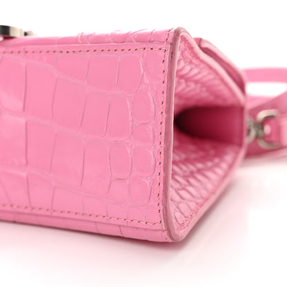Balenciaga Shiny Calfskin Crocodile Embossed Hourglass Top Handle Bag XS Baby Pink 10 of 20