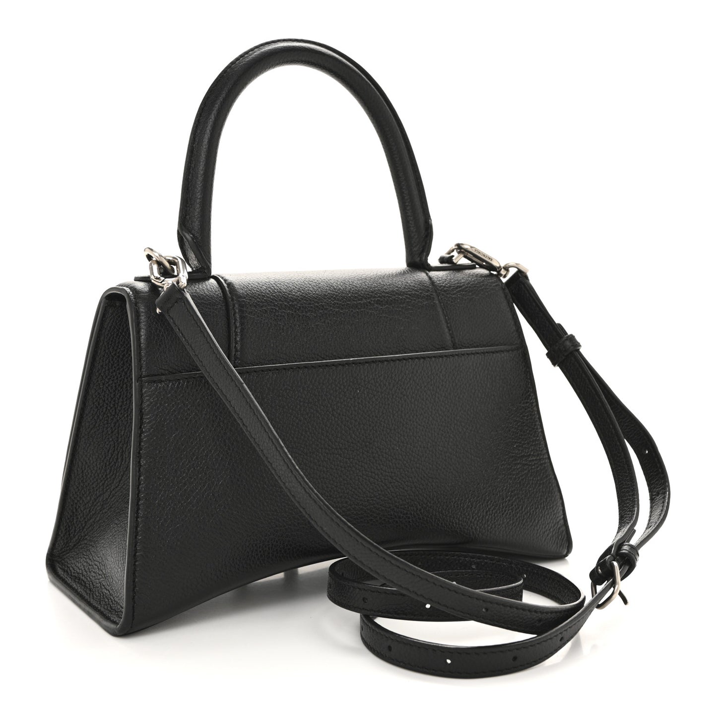 Grained Calfskin Small Hourglass Top Handle Bag Black