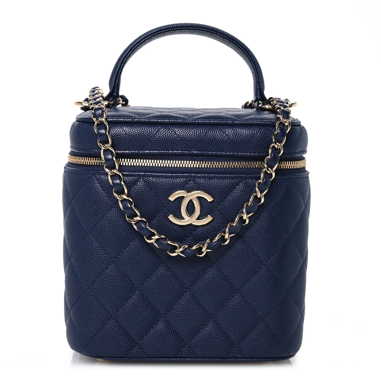 Chanel Caviar Quilted Small Top Handle Vanity Case With Chain Navy Blue 1 of 10