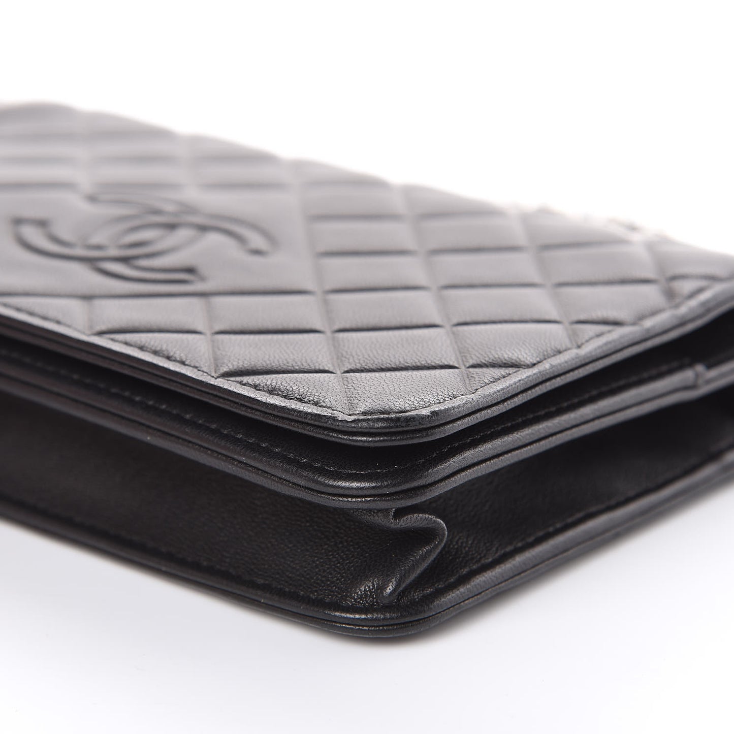 Goatskin Quilted Diamond CC Wallet On Chain WOC Black