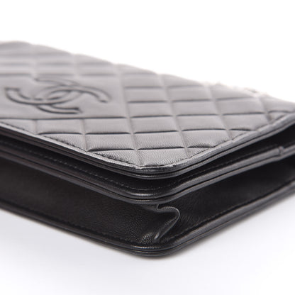 Chanel Goatskin Quilted Diamond CC Wallet On Chain WOC Black 10 of 12