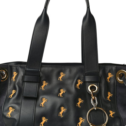 Chloe Smooth Calfskin Little Horses Embroidered Tao Zipped Tote Full Blue 8 of 13