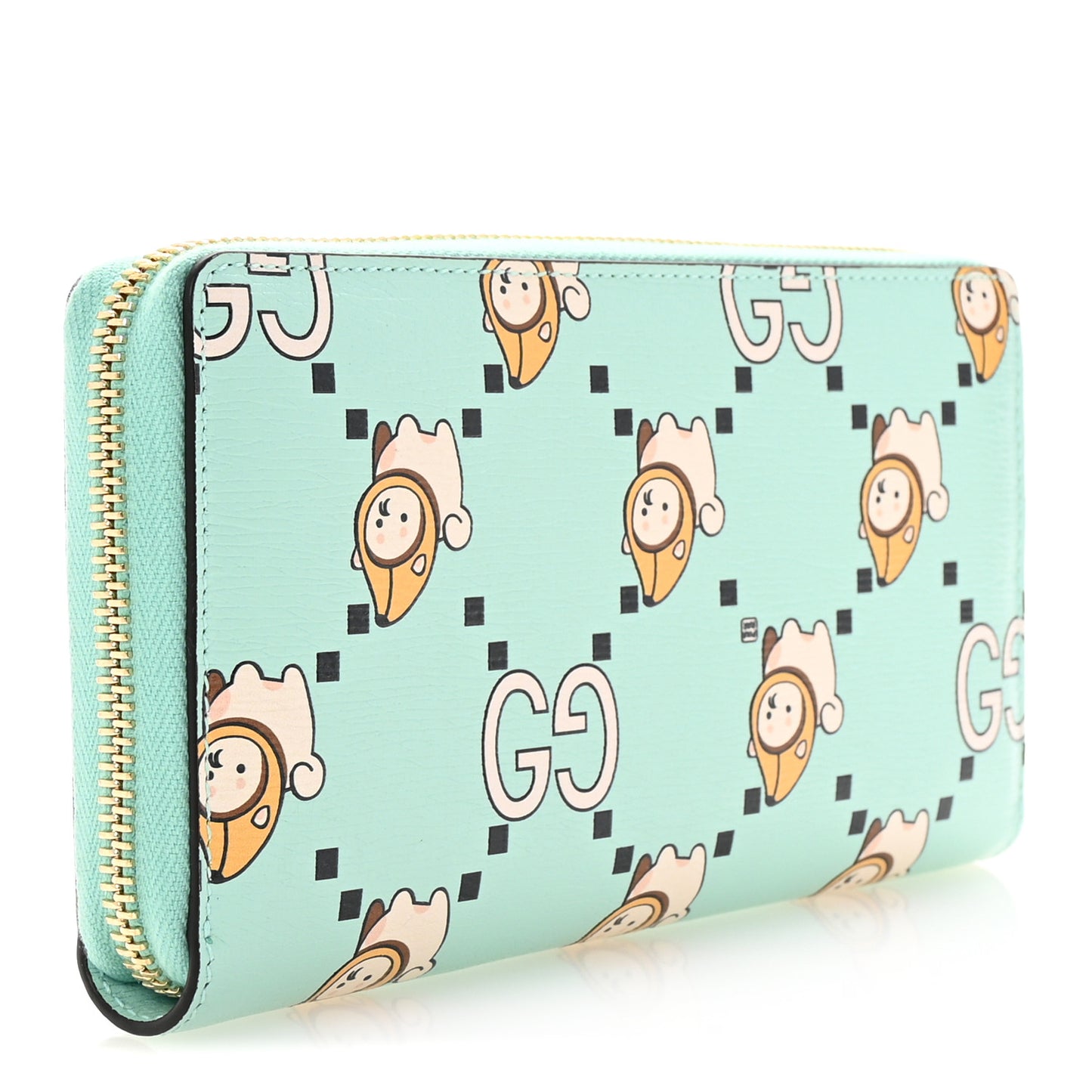 X PIKARAR Textured Dollar Calfskin Animal Print Zip Around Wallet Green