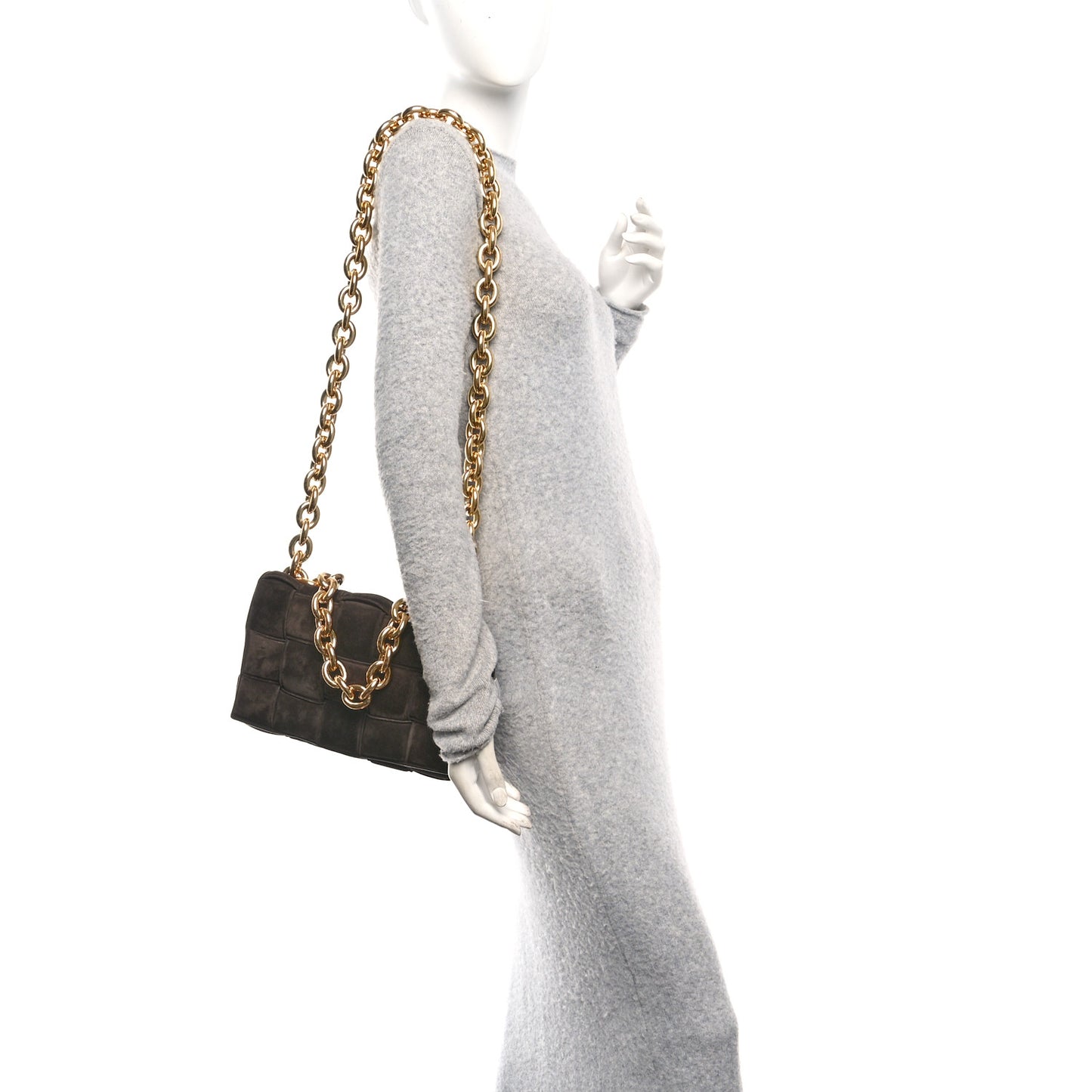 Suede Maxi Intrecciato Padded Chain Cassette Crossbody Bag Fondant