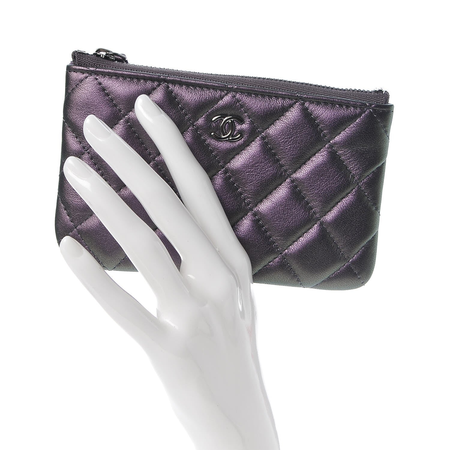 Chanel Metallic Lambskin Small Cosmetic Case Purple 2 of 9
