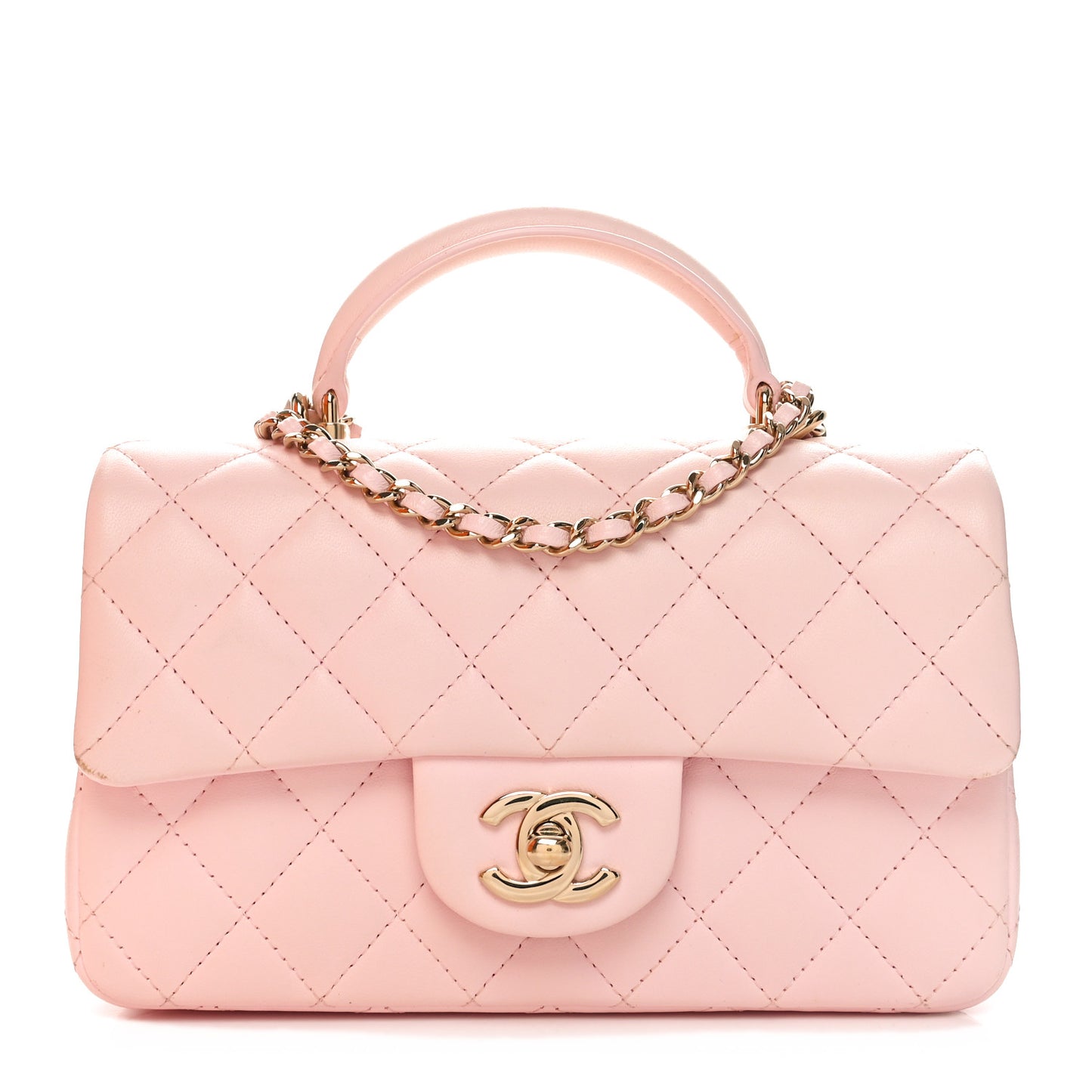 Lambskin Quilted Mini Top Handle Rectangular Flap Light Pink