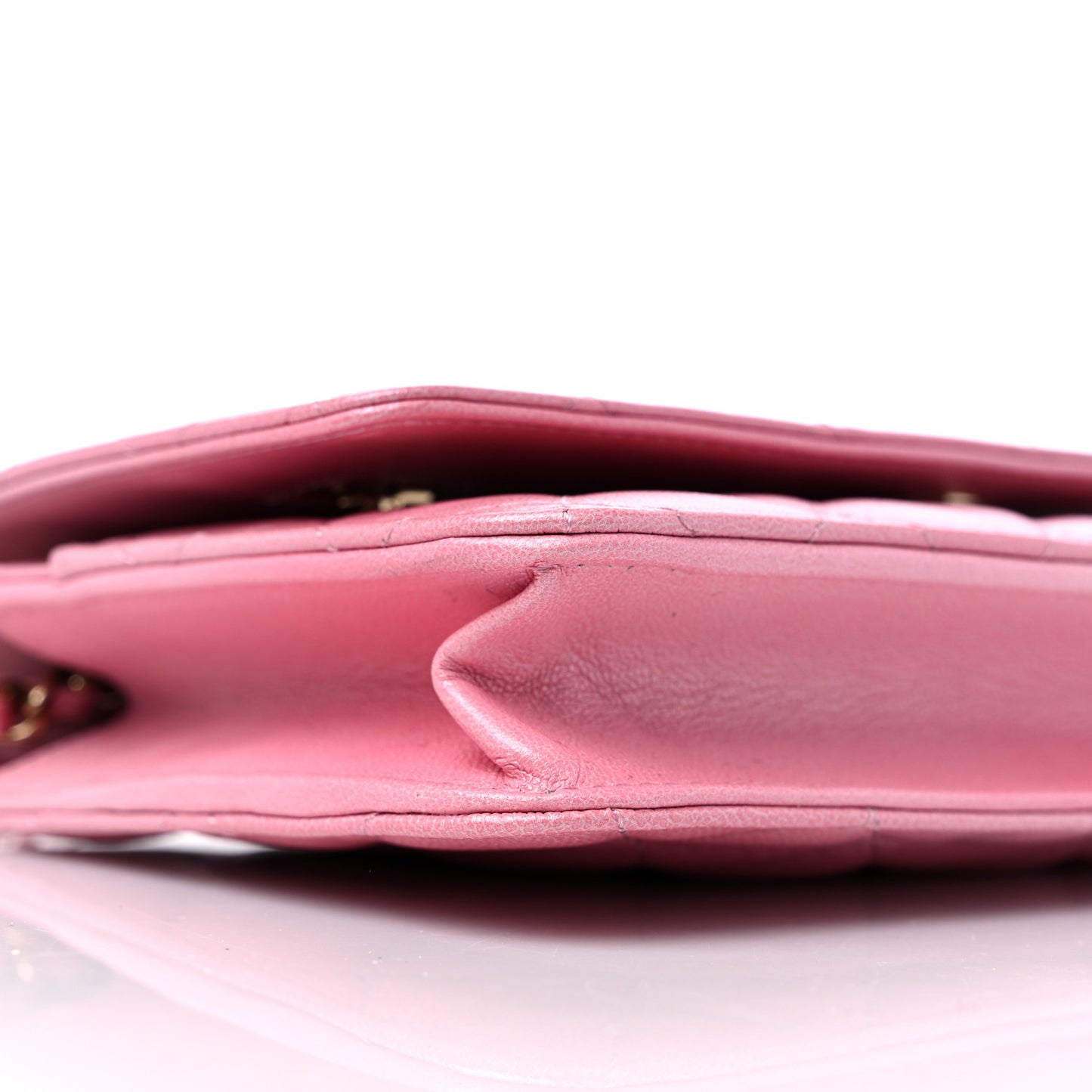 Iridescent Caviar Quilted Wallet on Chain WOC Rose Pink