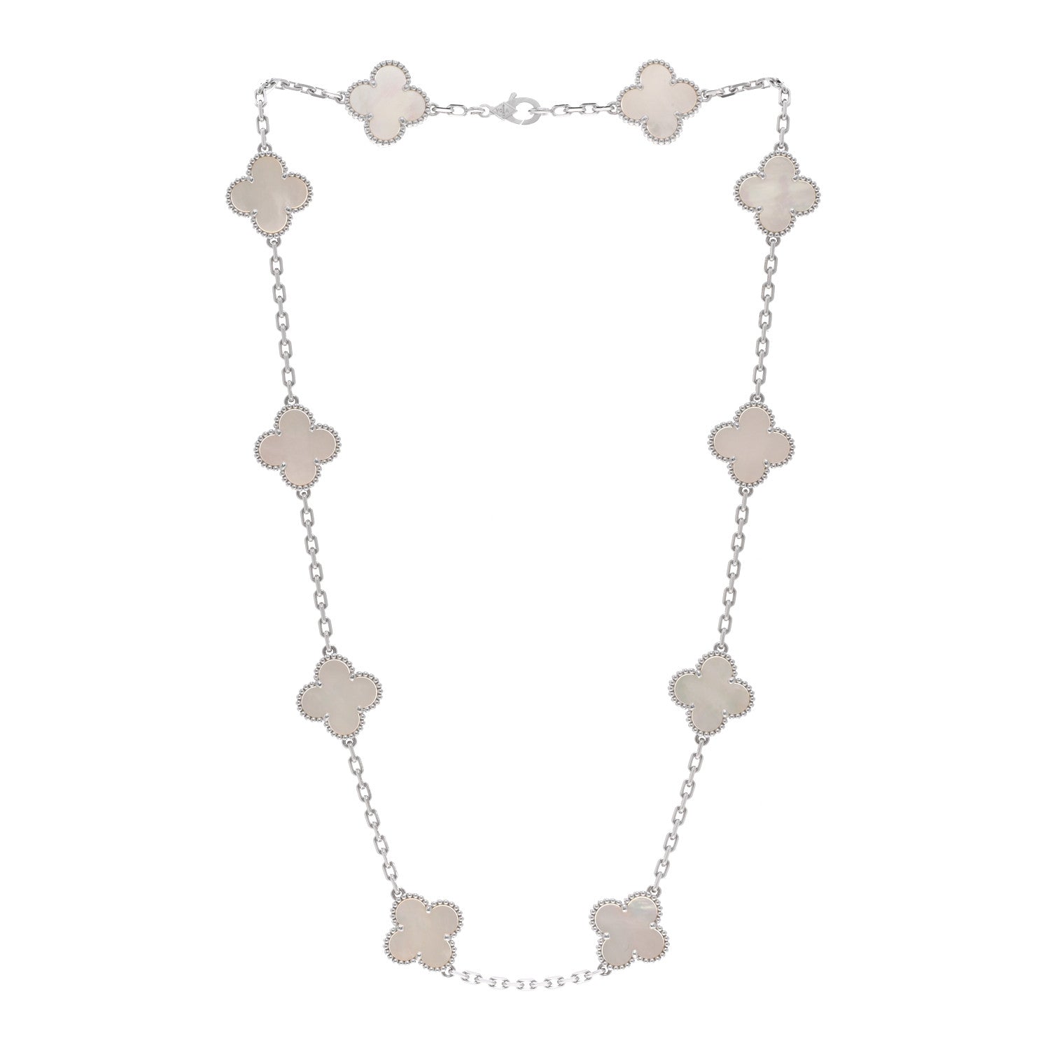 Van Cleef & Arpels 18K White Gold Mother of Pearl 10 Motifs Vintage Alhambra Necklace 3 of 5