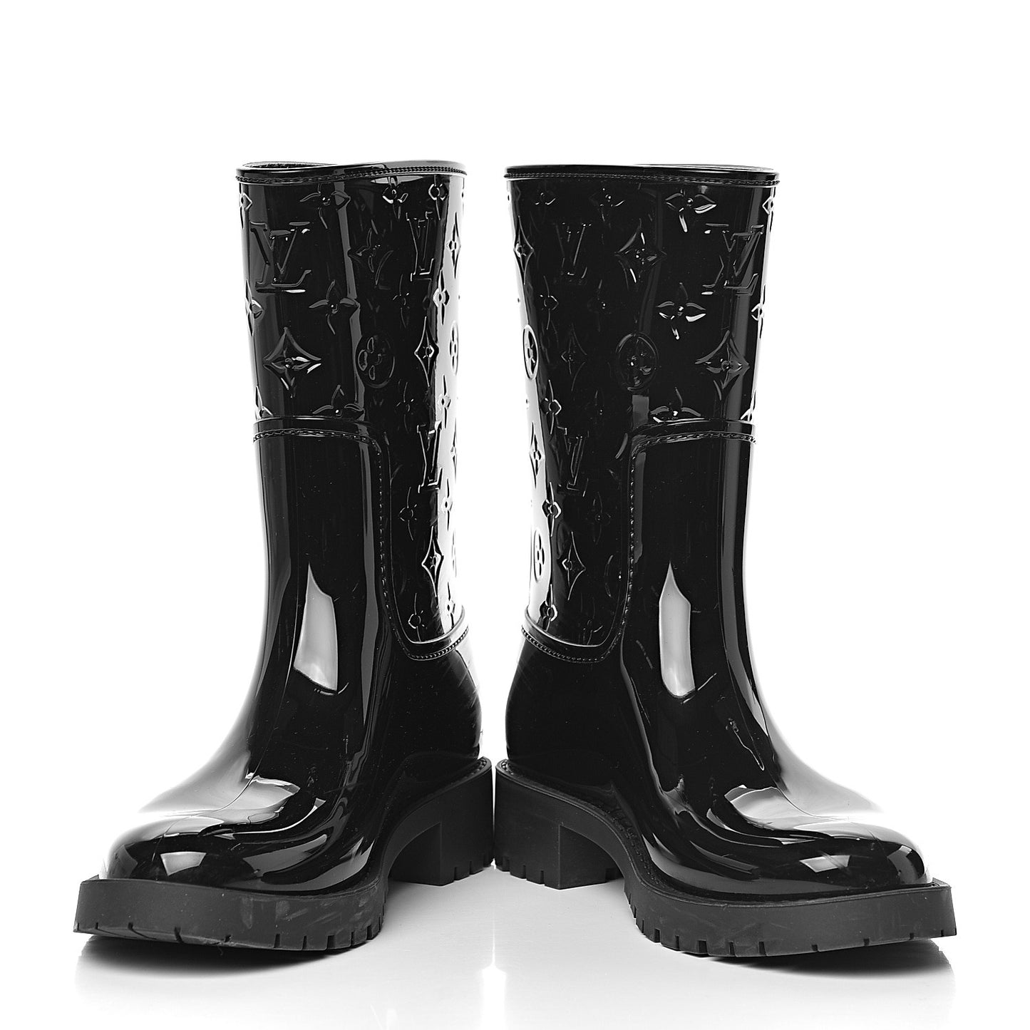 Rubber Embossed Monogram Drops Flat Half Boots 36 Black