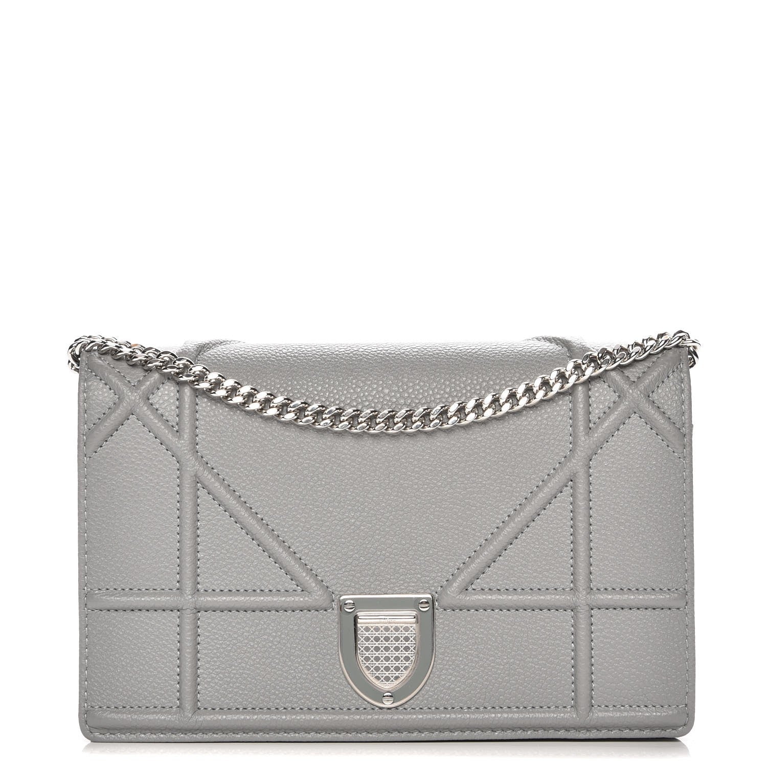 Christian Dior Grained Calfskin Diorama Wallet on Chain Pouch Gris 1 of 8