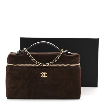 Chanel Suede Calfskin Large Top Handle Slim Vanity With Chain Dark Brown 11 of 11