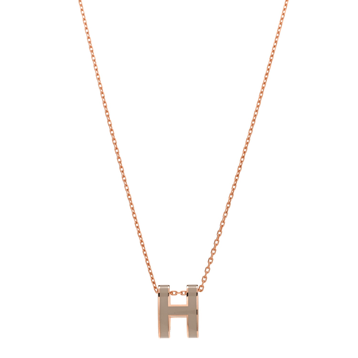 Hermes Lacquered Rose Gold Pop H Pendant Necklace Marron Glace 1 of 7