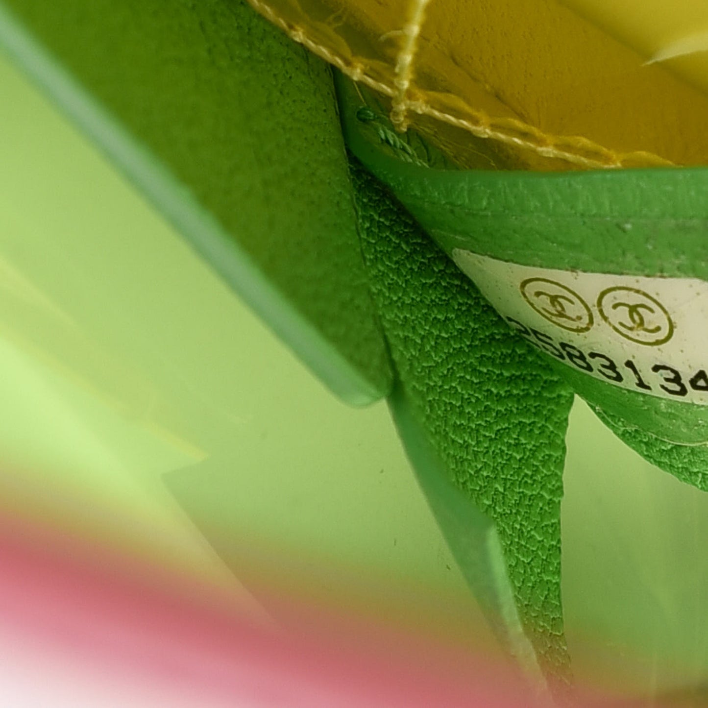 PVC Lambskin Stitched Medium Coco Splash Flap Yellow Green Pink