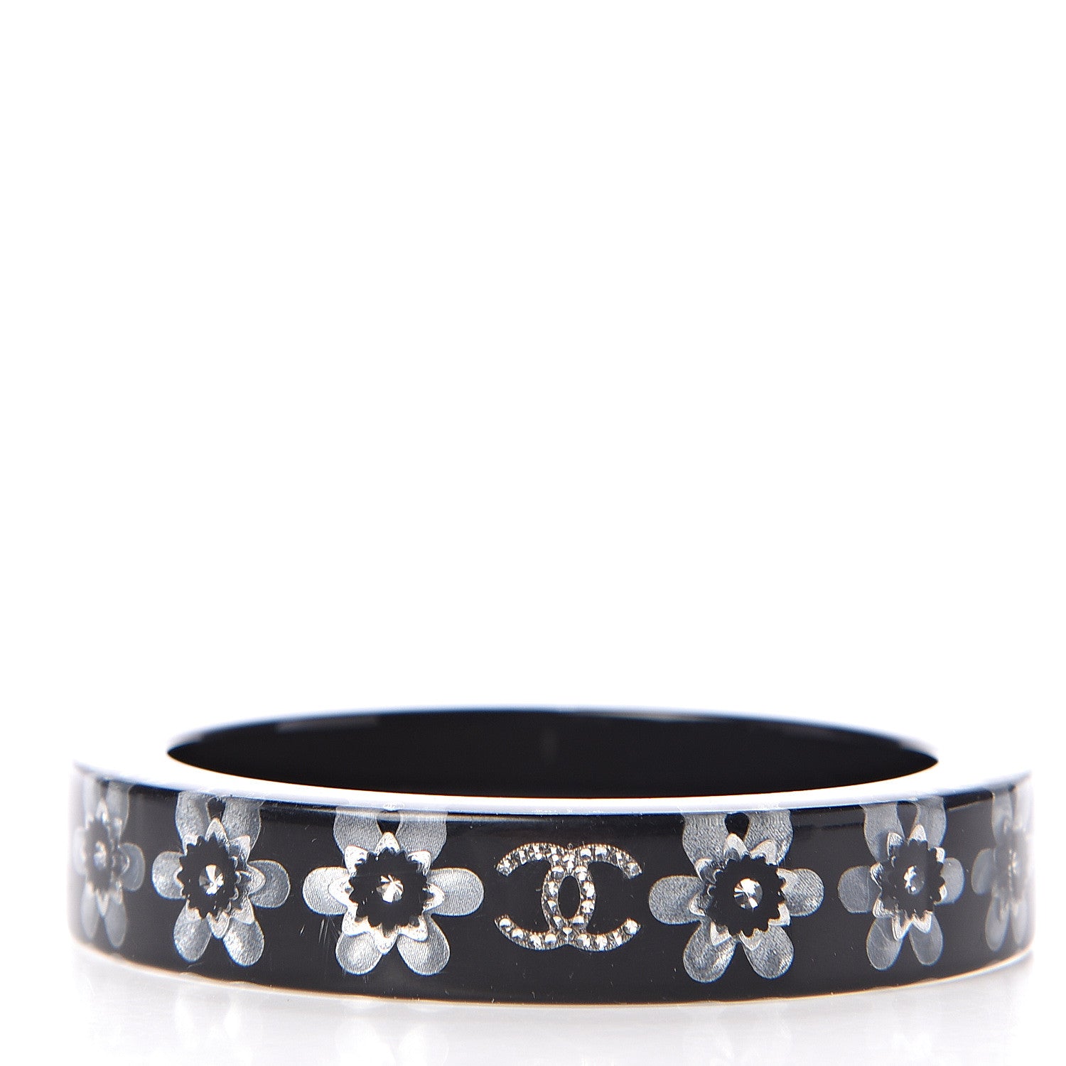 Chanel Resin Crystal CC Floral Bangle Bracelet Black 2 of 3