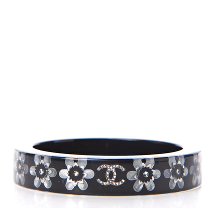 Chanel Resin Crystal CC Floral Bangle Bracelet Black 2 of 3