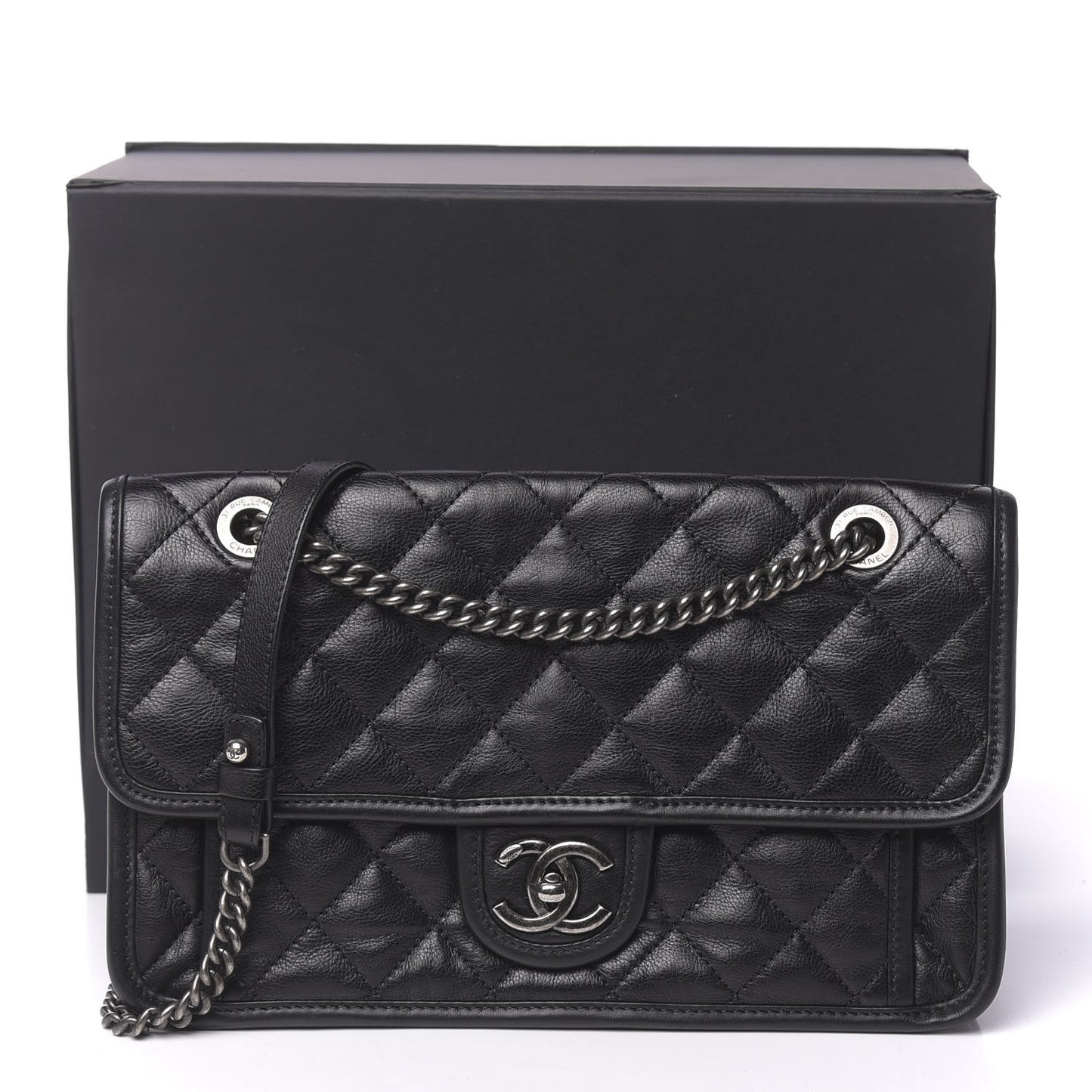 Caviar Quilted Medium French Riviera Flap Black