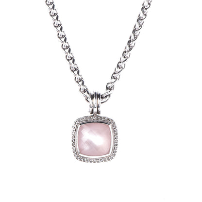 David Yurman Sterling Silver Pave Diamond Rose Quartz 14mm Albion Enhancer Pendant Necklace 4 of 9